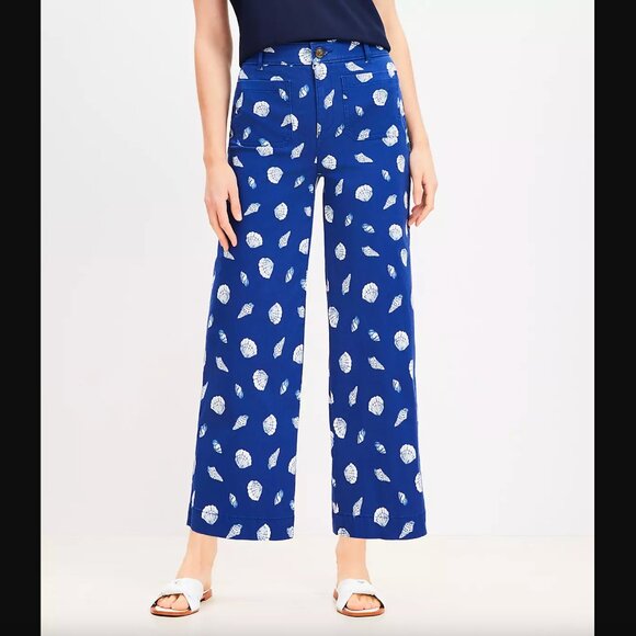 ❤️ $75 ❤️ NWT LOFT Palmer Wide Leg Crop Pants in Shell Print - Picture 1 of 6